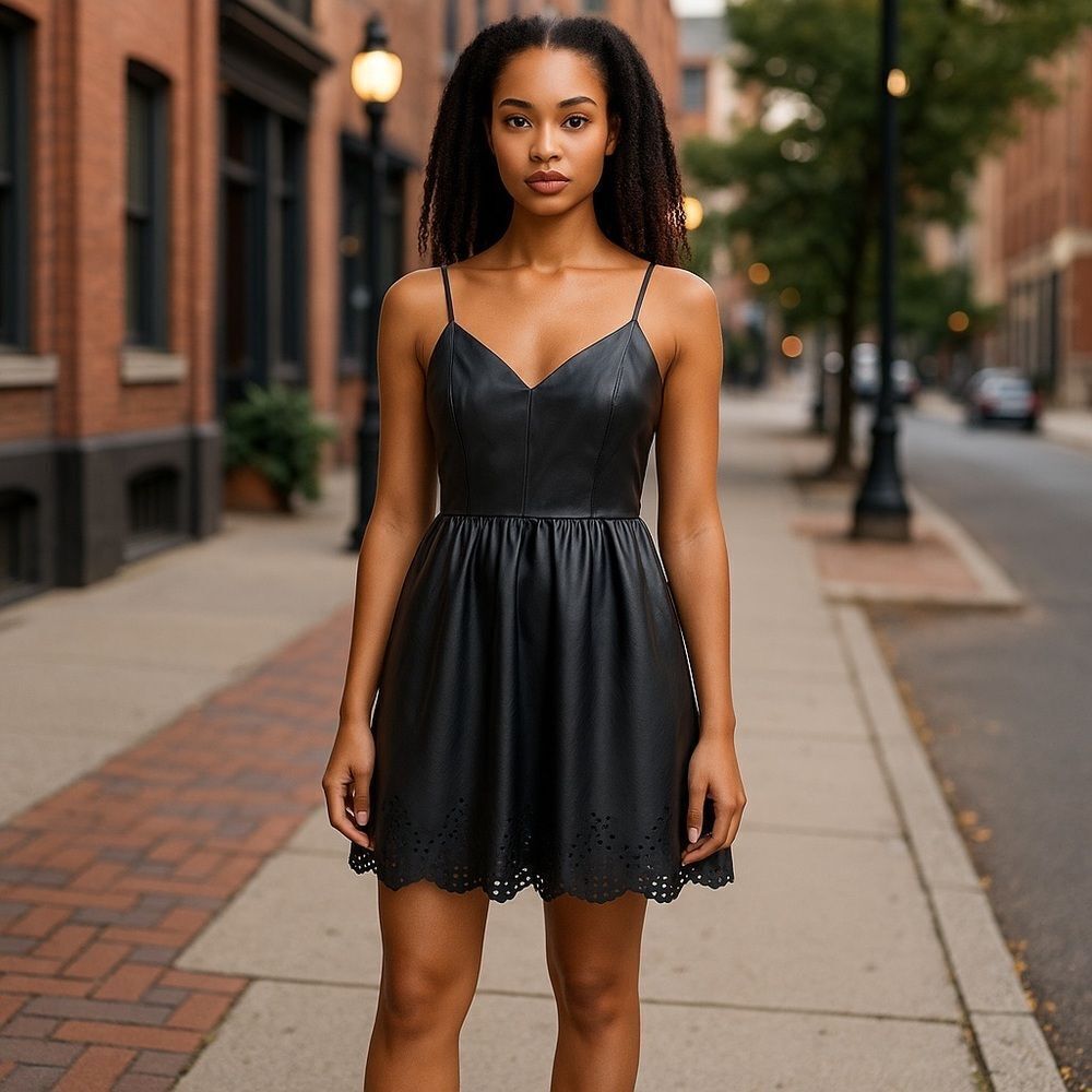 Women's Black Vegan Leather Mini Dress S